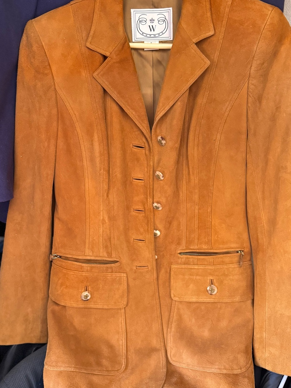 Wathne Soft Suede Jacket in Cognac Brown. Equestrian Style
Size 4